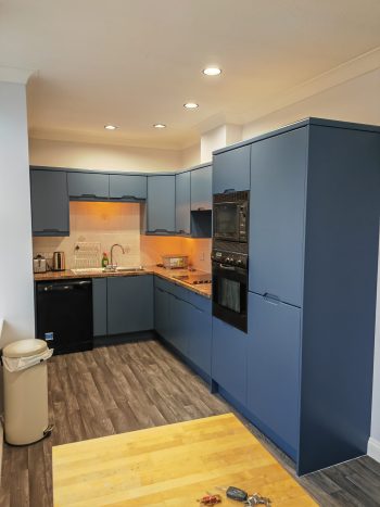 After Regal Touch Professional Decorating repainting of kitchen furniture cupboards cabinets cleaned room in Weston-super-Mare Bristol